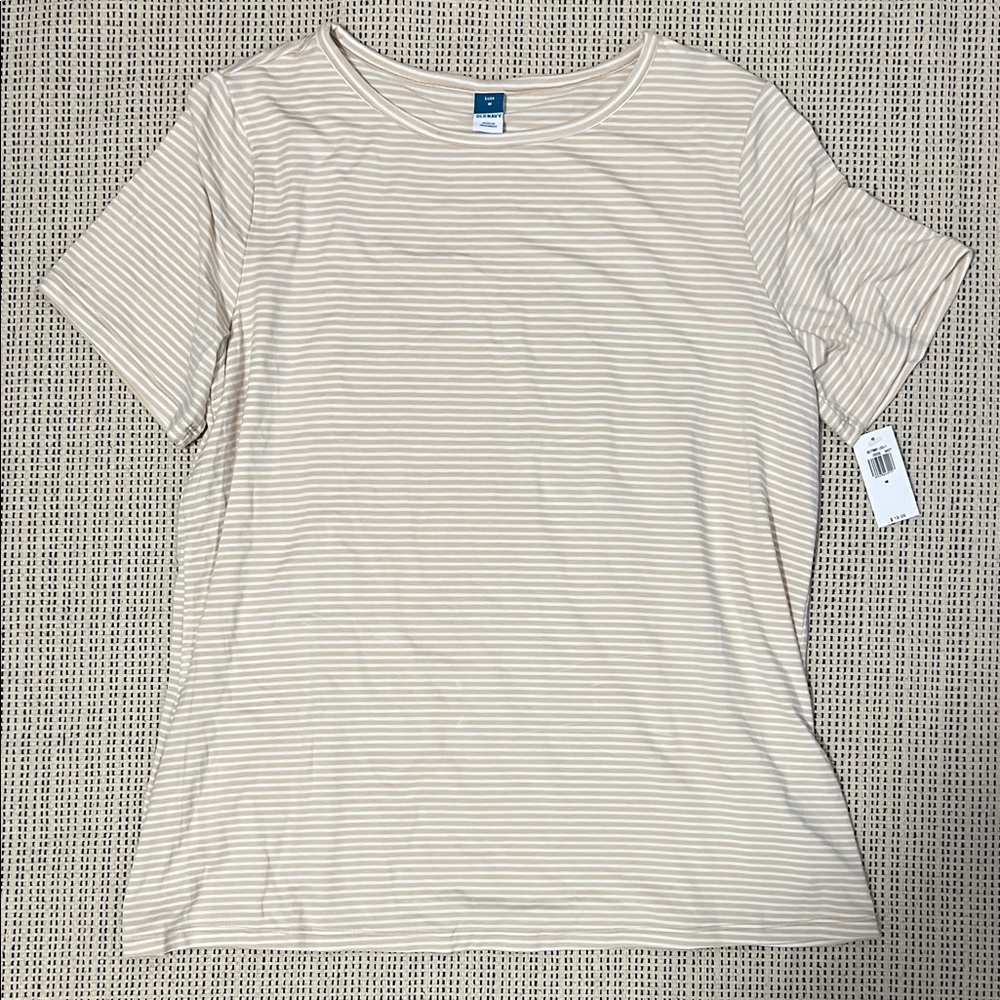 Old Navy Beige Striped Short Sleeve Tee